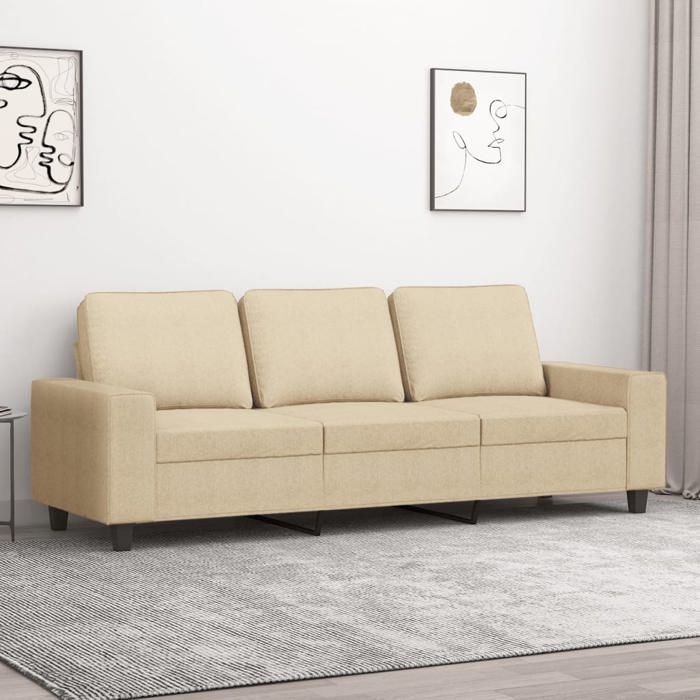 Vidaxl VidaXL Canapé 3 places Crème - vue 2